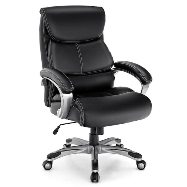 Costway Tall Black Leather Adjustable Height Executive Chair with Arms