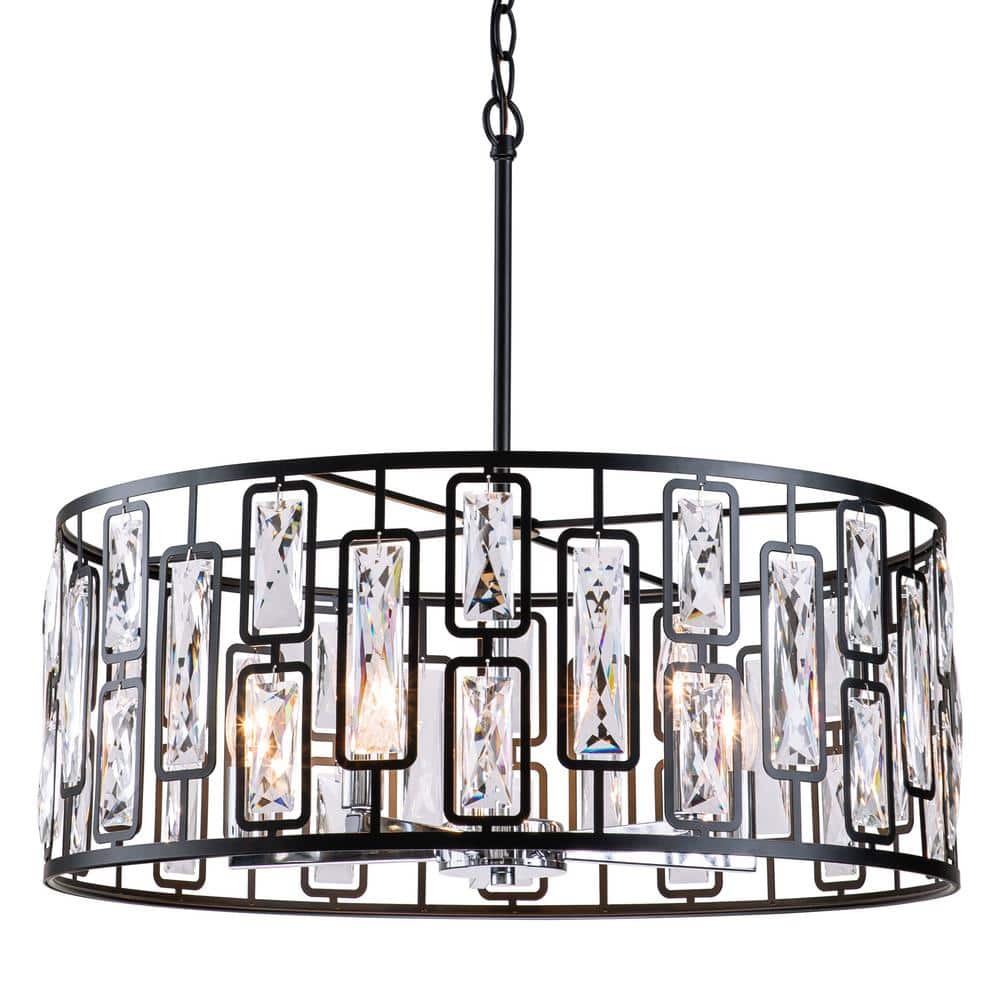 Black and Chrome Crystal Drum Chandelier with Faceted Accents