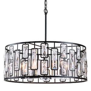 5-Light Black and Chrome Chandelier with Rectangular Faceted Crystals