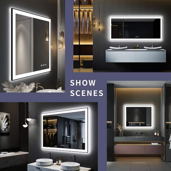 TOOLKISS 24 in. W x 36 in. H Rectangular Framed LED Anti-Fog Wall