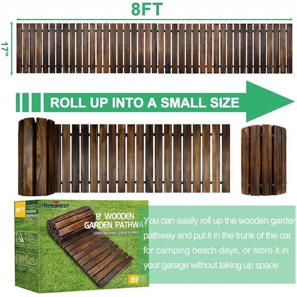 Angel Sar 8 ft. Wooden Garden Pathway, Yellow Roll Up Deck Tile for Decorative Outdoor