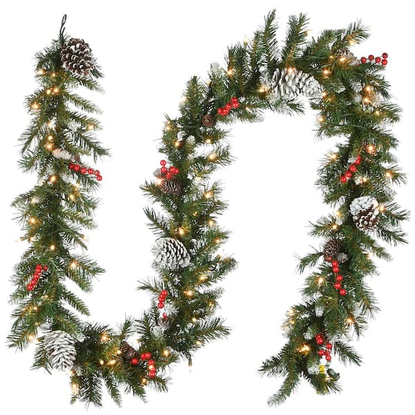 Unbranded 9 ft. Frosted Berry Garland with Clear Lights