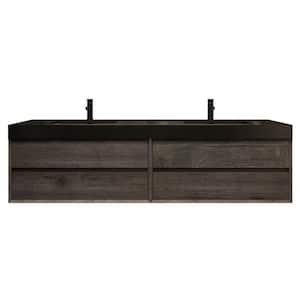 MIA 84 in. W x 20 in. D x 24 in. H Double Sink Floating Bath Vanity in Gray Oak with Black Stainless Steel Top