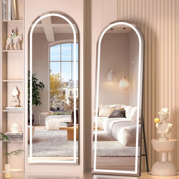 32 in. W x 71 in. H Black Frame Arch LED Full-Length Mirror, Adjustable Brightness and Colors, Tempered Glass