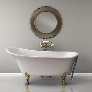 59 in. Acrylic Clawfoot Non-Whirlpool Bathtub in Glossy White With Polished Chrome Drain And Polished Gold Clawfeet