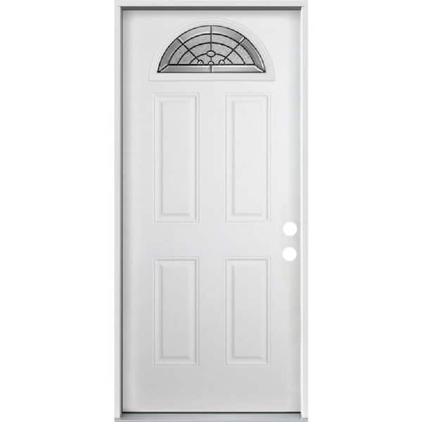 Steves & Sons 36 in. x 80 in. Element Series Sable Fan Lite Left-Hand Inswing White Primed Steel Prehung Front Door