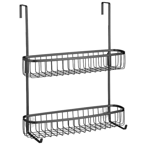 mDesign Stainless Steel Bath/Shower Over Door Caddy, Hanging Storage  Organizer 2-Tier Rack with 6 Hooks and 2 Baskets - Holder for Soap,  Shampoo
