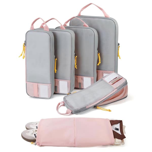 6-Set Compression Packing Cubes, Lightweight Luggage Organizer Bags, Durable Space Saver Travel Essentials, Pink