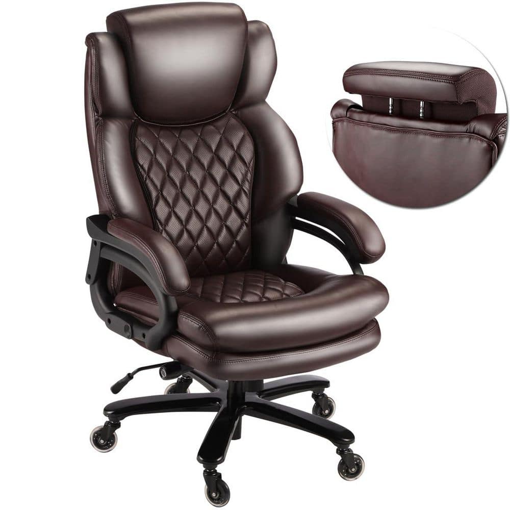 PU Leather 500lbs Big and Tall Ergonomic Back Task Chair in Brown with Adjustable Lumbar Support, 360° Swivel