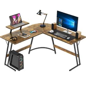 L Shaped Gaming Desk 51 in. Computer Corner Desk PC Gaming Table with Large Monitor Riser Stand(Brown)