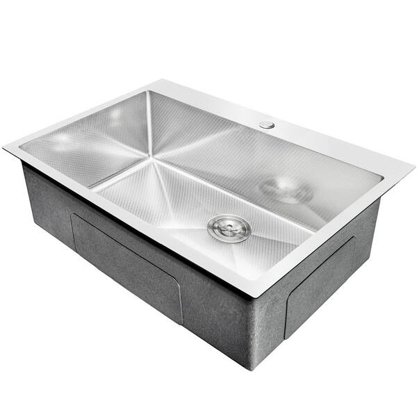 Handmade Drop-in Stainless Steel 30 in. x 18 in. x 9 in. 1-Hole Single Bowl Kitchen Sink in Brushed Finish Handmade Drop-in Stainless Steel 30 in. x 18 in. x 9 in. 1-Hole Single Bowl Kitchen Sink in Brushed Finish