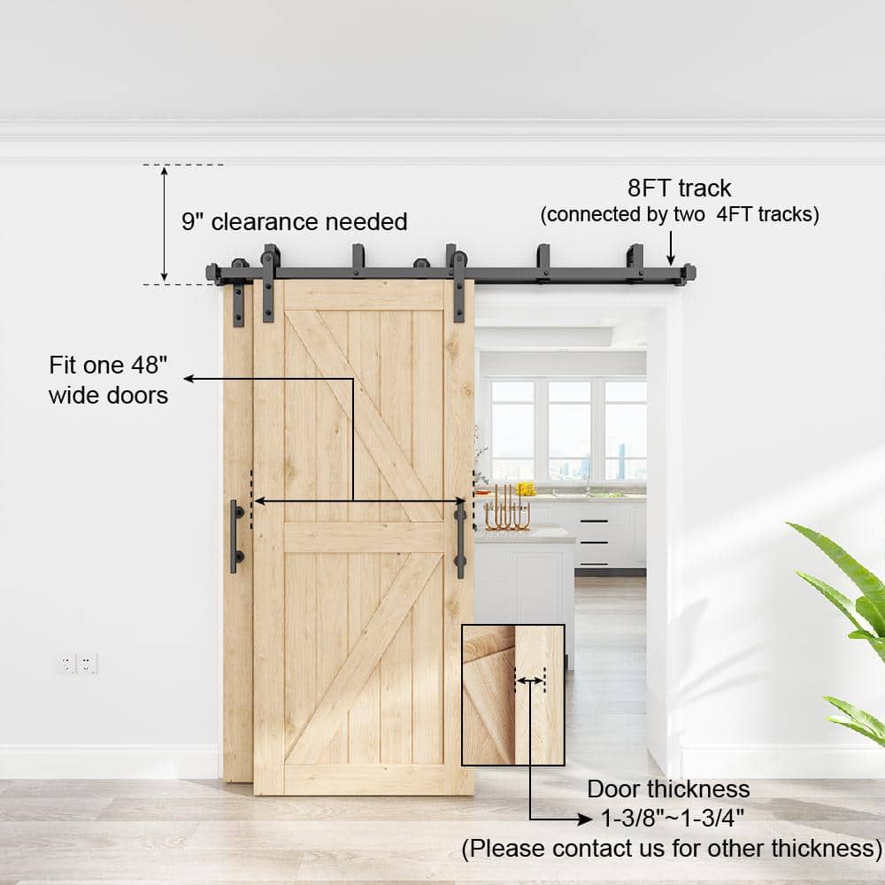 Double Bypass Matte Black Barn Door Hardware Kit, 96-inch Track