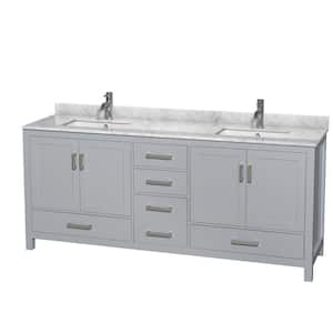 Sheffield 80 in. W x 22 in. D x 35 in. H Double Bath Vanity in Gray with White Carrara Marble Top