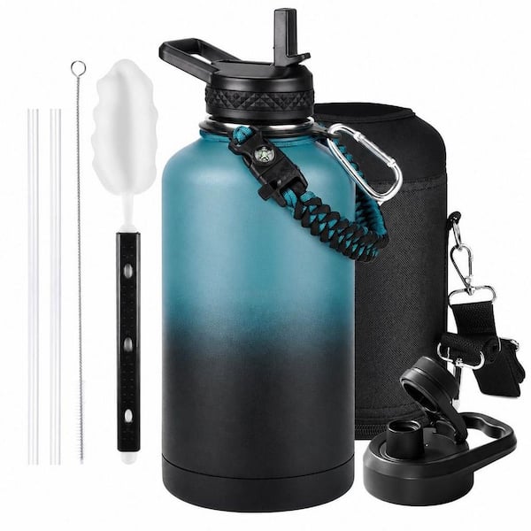64 oz. Black and Blue Stainless Steel Thermoses, Triple Wall Vacuum Insulated Water Bottle, Leak Proof and Non-BPA