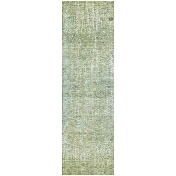 Mayfield Premium Machine Washable Abstract AMF2087 Green 2 ft. x 7 ft. Runner Rug