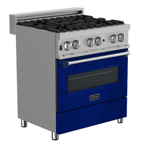 ZLINE Kitchen and Bath 30 in. 4 Burner Dual Fuel Range with Blue Gloss Door in Fingerprint Resistant Stainless Steel