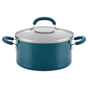 Create Delicious 6 qt. Aluminum Nonstick Stock Pot in Teal Shimmer with Glass Lid