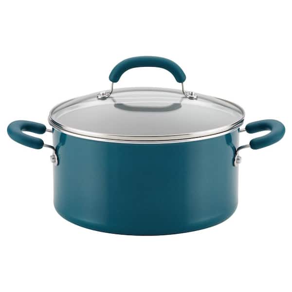 Rachael Ray Create Delicious 6 qt. Aluminum Nonstick Stock Pot in Teal Shimmer with Glass Lid