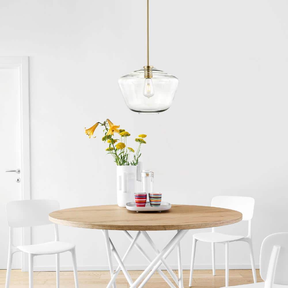 Modern Brushed Brass Dome Pendant Light with Clear Glass Shade