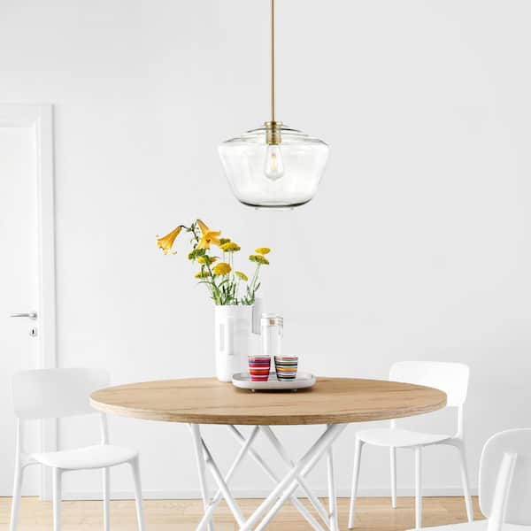 Vera 1-Light Brushed Brass Pendant with Clear Glass Shade