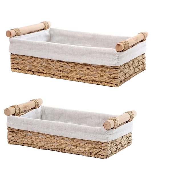 Unbranded Beige 11.8 in. x 3.9 in. Paper Decorative Basket Set of 2