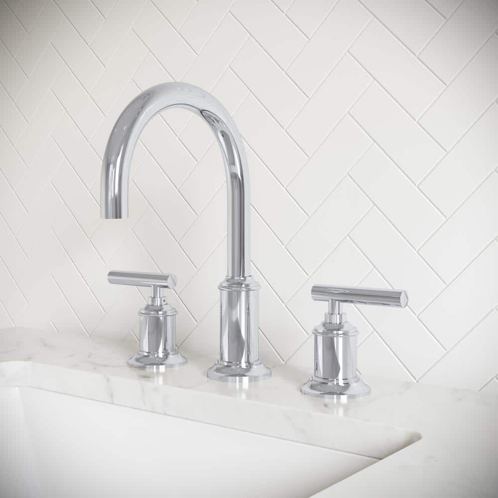 Chrome Cylindrical Handle Widespread Bathroom Faucet