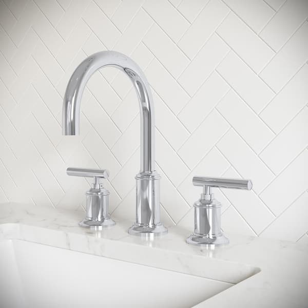 8 in. Widespread 2-Handle Modern Gooseneck Bathroom Faucet with Pop-Up Drain in Chrome