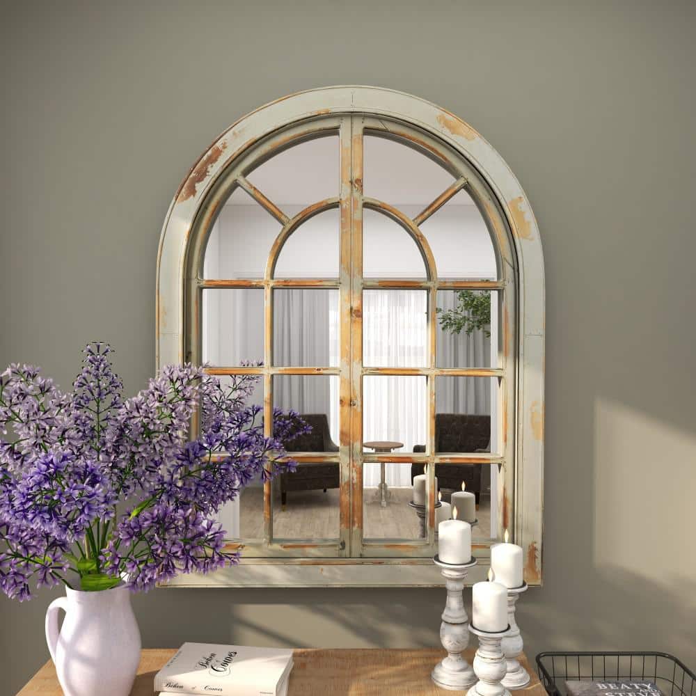 Gray and Brown Weathered Nautical Windowpane Wall Mirror