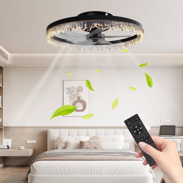 Jushua 20 in. Black Smart Ultra-Quiet Flush Mount LED Standard