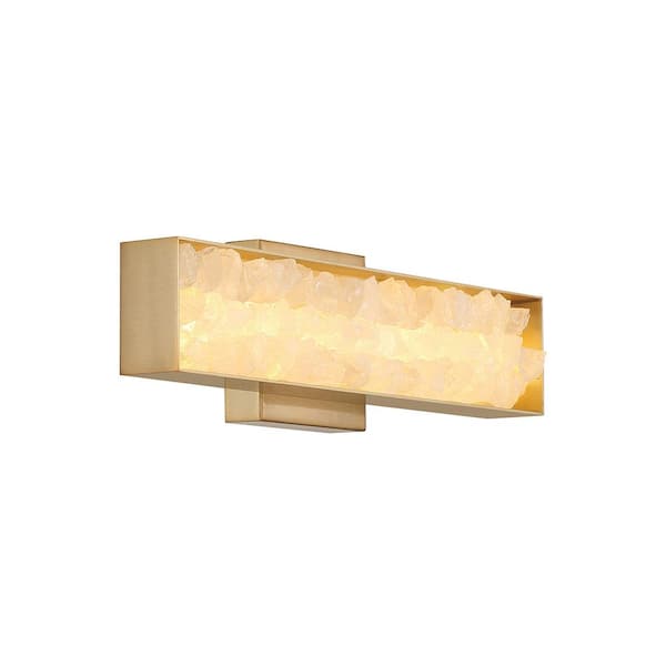 Minka Lavery Divinely 1-Light 16 in. Celeste Brass Wall Sconce with Quartz Crystalline Shade