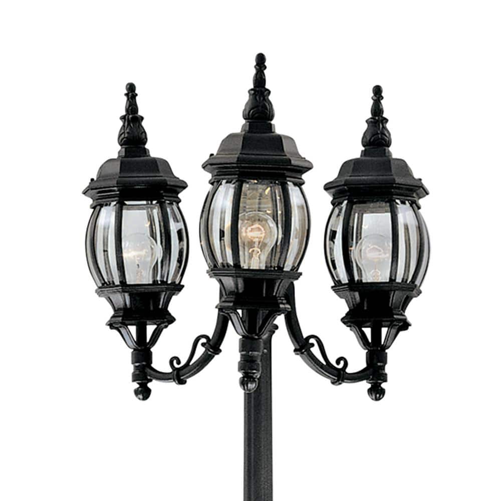 Black Steel Outdoor Post Light with Clear Glass Shades
