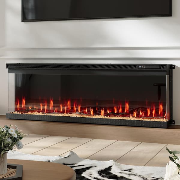 40 in. Wall Mount Electric Fireplace in Black with Adjustable Flame Colors, 5 Brightness, WiFi Control, 3-Sided Display