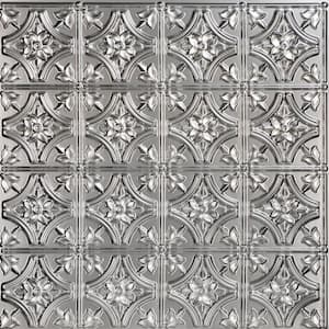 Gothic Reams 2 ft. x 2 ft. Glue Up PVC Ceiling Tile in Silver