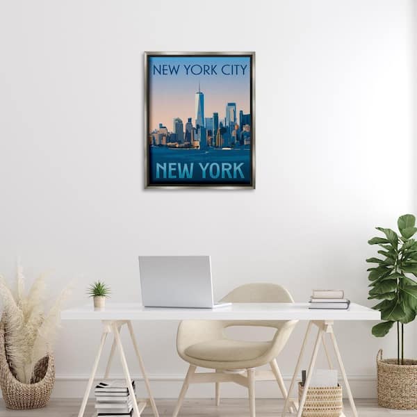 New York Landmark Skyline by Victoria Barnes Gray Floater Frame Abstract Graphic Art Print 31 in. x 25 in.