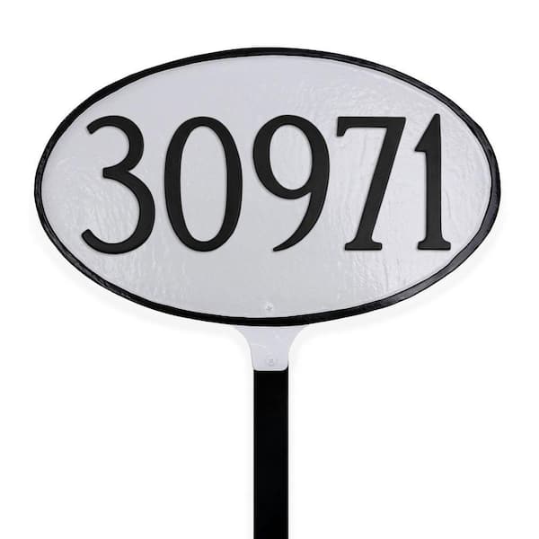 Classic Oval Small Address Sign Plaque with Lawn Stake - White/Black