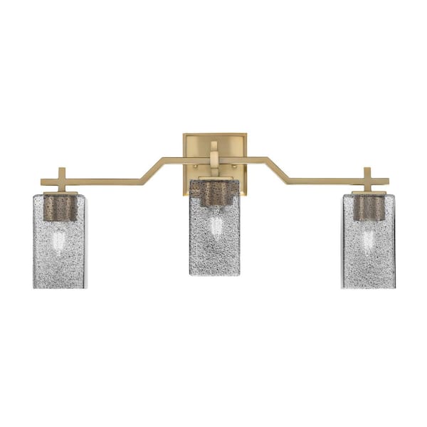 Unbranded Bridgewater 24.75 in. 3 Light Vanity Light New Age Brass 3.5 in. Square Smoke Bubble Glass Shades, No Bulbs Included