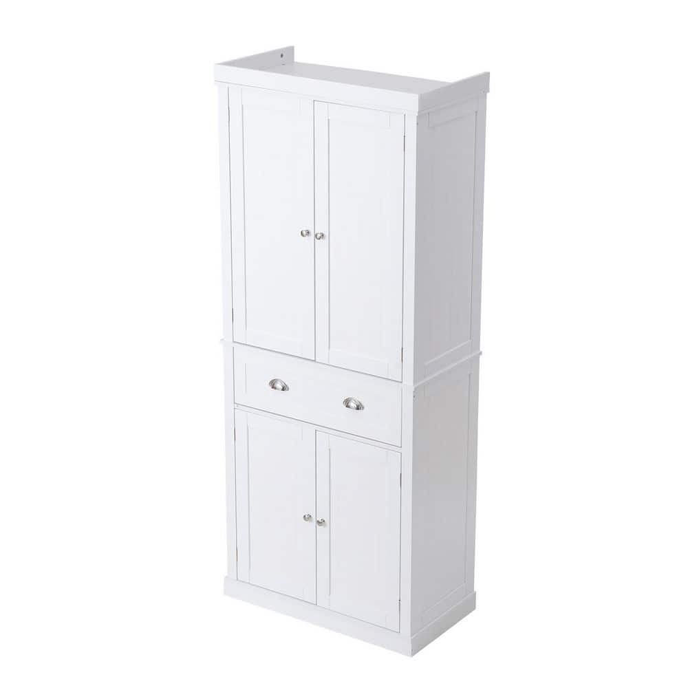 72 in. Kitchen Pantry Storage Cabinet, Freestanding Utility Cabinet with Doors, Drawer and 3 Adjustable Shelves, White