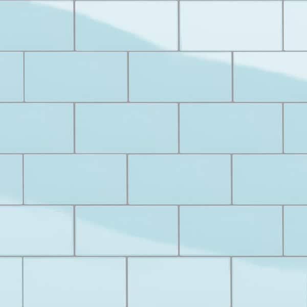 Piscina Brick Glossy Light Blue with BioTech 4-3/4 in. x 9-5/8 in. Porcelain Floor and Wall Tile (11.22 sq. ft. /Case)