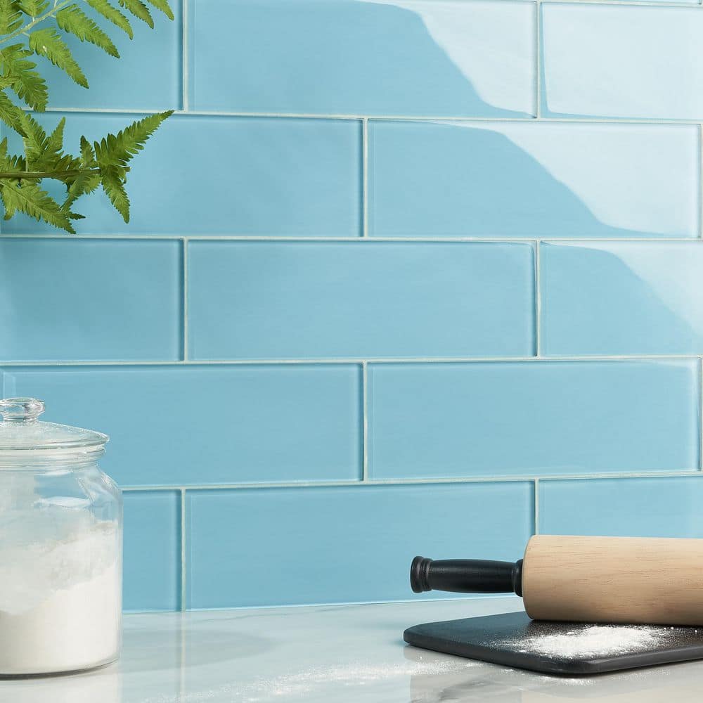 Lucid Blue Glass Subway Wall Tile Set