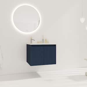 24 in. W x 18.2 in. D x 18.2 in. H Single Sink Wall Mounted Bath Vanity in Navy Blue with White Cultured Marble Top