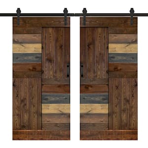 S Series 84 in. x 84 in. Multicolor Finished DIY Solid Wood Double Sliding Barn Door with Hardware Kit