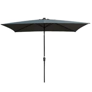 6.5 ft. x 10 ft. Rectangular Market Patio Umbrella Solar Lighted in Anthracite with Crank, Push Button Tilt for Porch