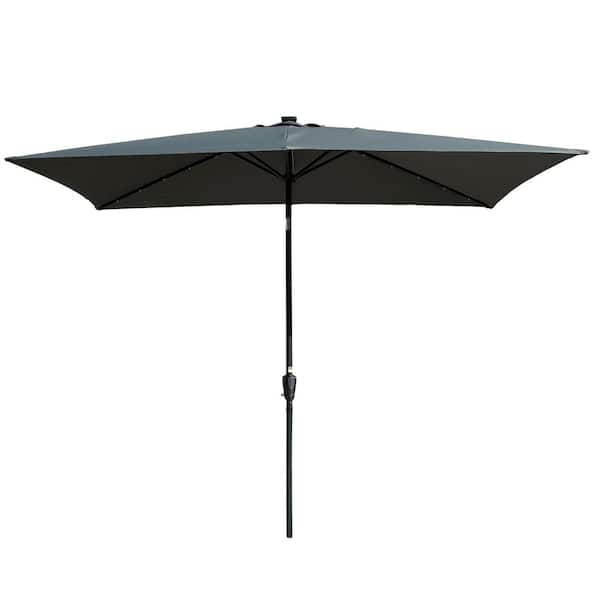 Zeus & Ruta 6.5 ft. x 10 ft. Rectangular Market Patio Umbrella Solar Lighted in Anthracite with Crank, Push Button Tilt for Porch