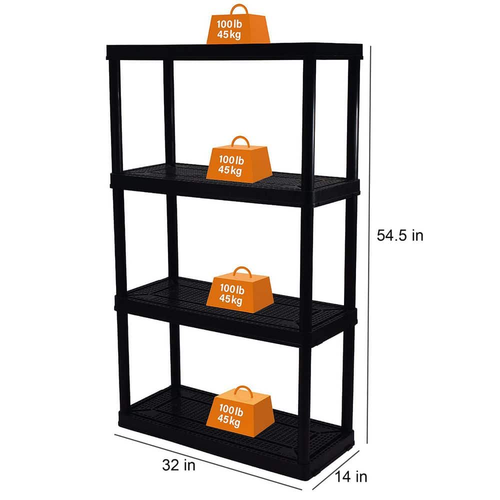 Black 4-Tier Resin Indoor/Outdoor Storage Shelving Unit