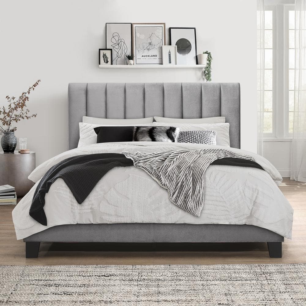 Crestone UpholsteredAdjustable Height Queen Platform Bed, Silver/Gray -  Hillsdale Furniture, 2682-500