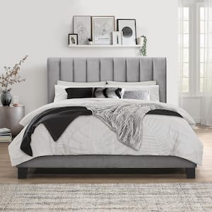 Crestone UpholsteredAdjustable Height Queen Platform Bed, Silver/Gray