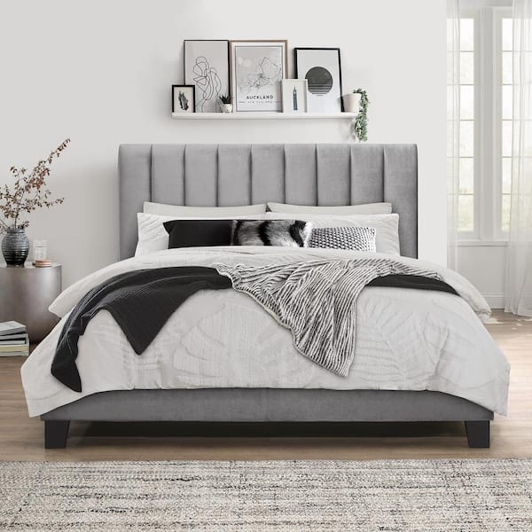 Hillsdale Furniture Crestone UpholsteredAdjustable Height Queen Platform Bed, Silver/Gray