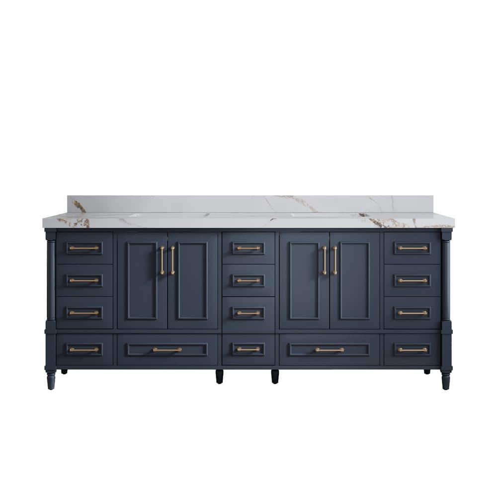Hudson 84 in. Double Sink Freestanding Navy Blue Bath Vanity with Calacatta Gold Quartz Top Unassembled price history on PriceWatchPro