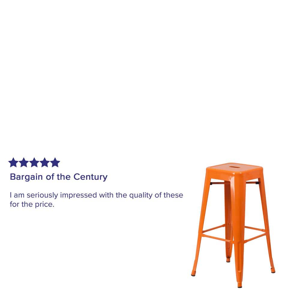 30" High Backless Orange Metal Stackable Barstool