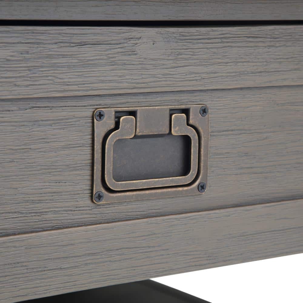 Farmhouse Gray 38" Square Acacia Wood Coffee Table with Storage